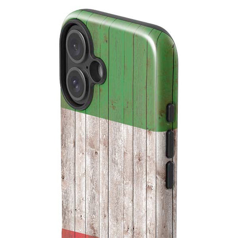 Italian Flag Dark Wood iPhone 16 Impact Case